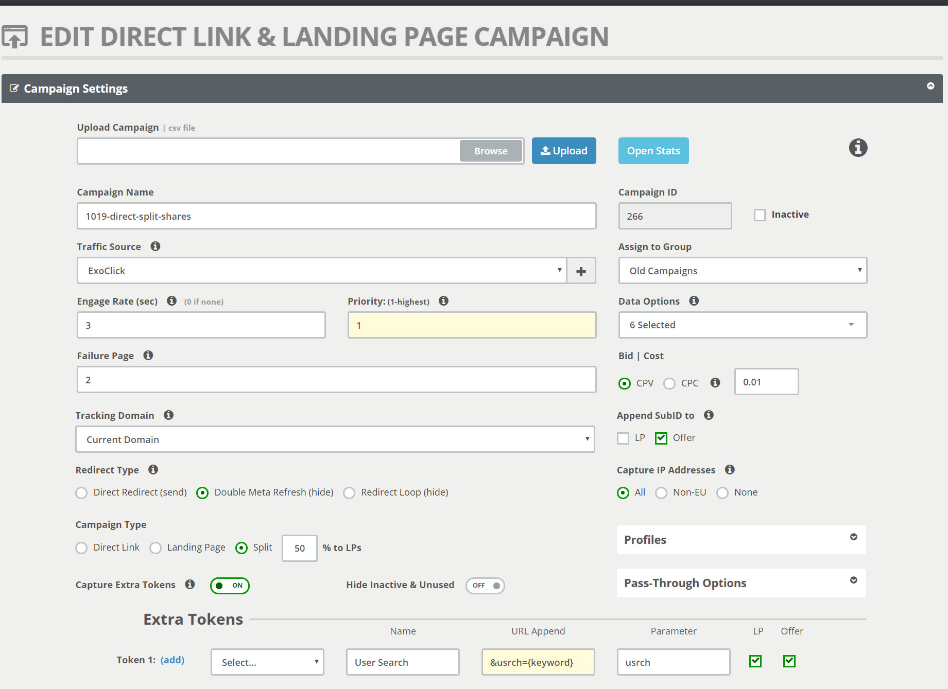 Add Direct Link And Landing Page campaign