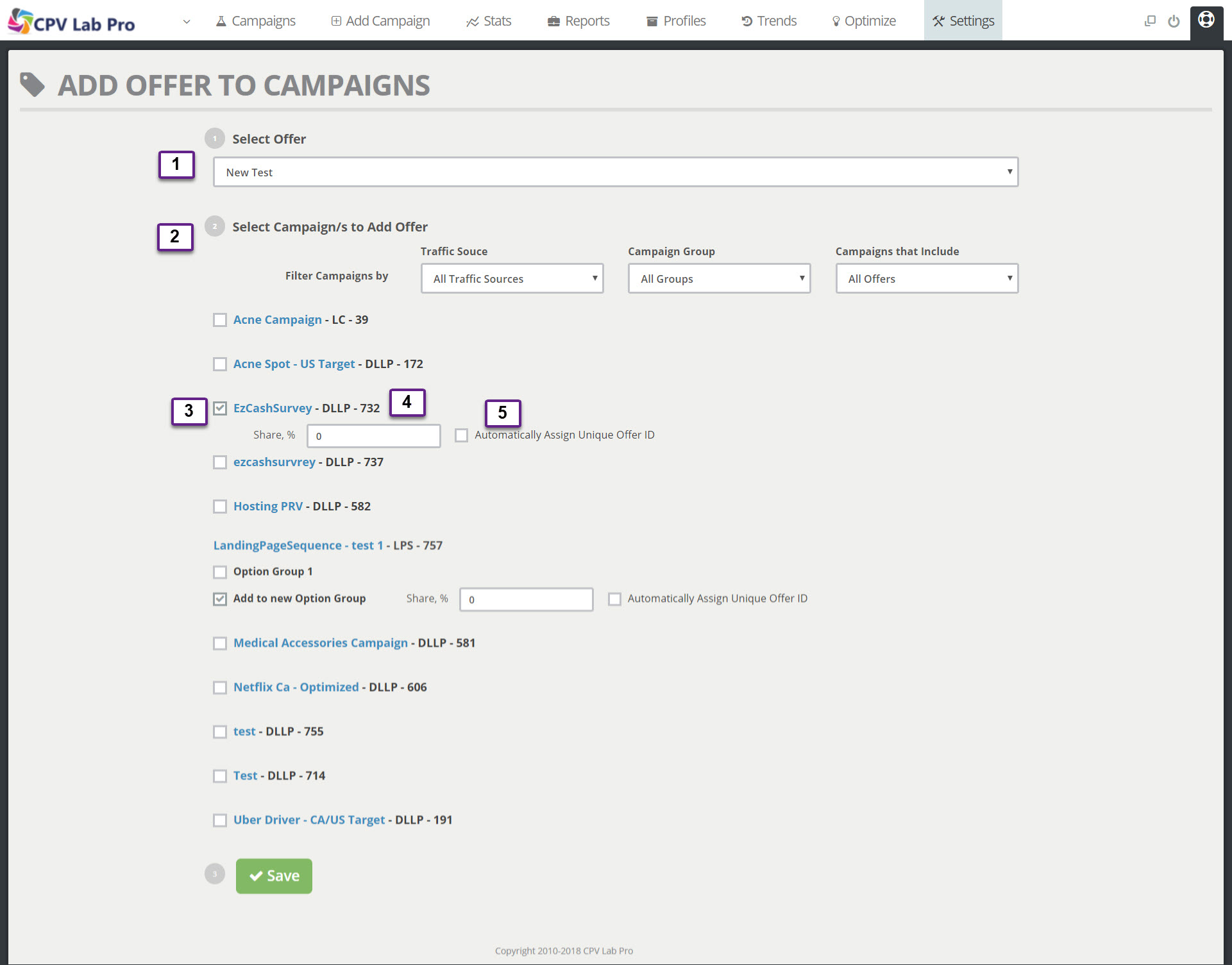 Add Offer to Campaigns Page