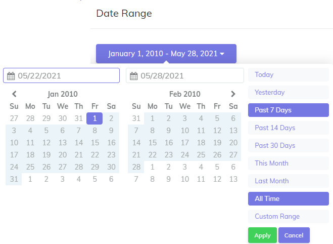 Dashboard Date Range