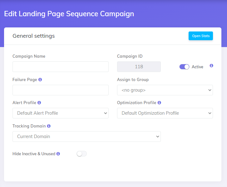 Landing Page Sequence Campaign General Settings