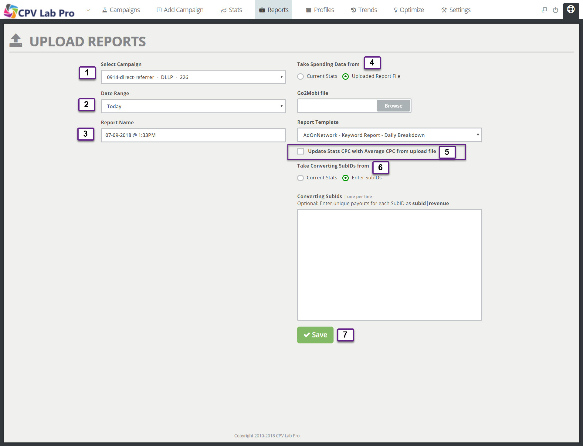 Upload Reports Page