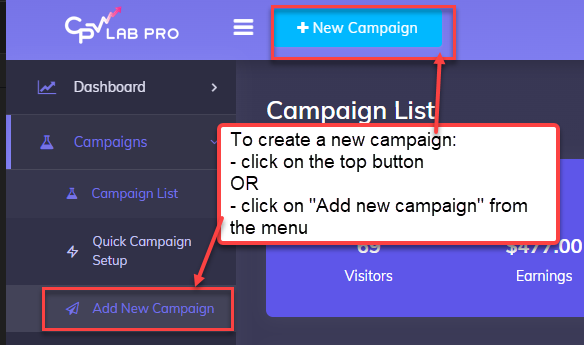Add new campaign buttons