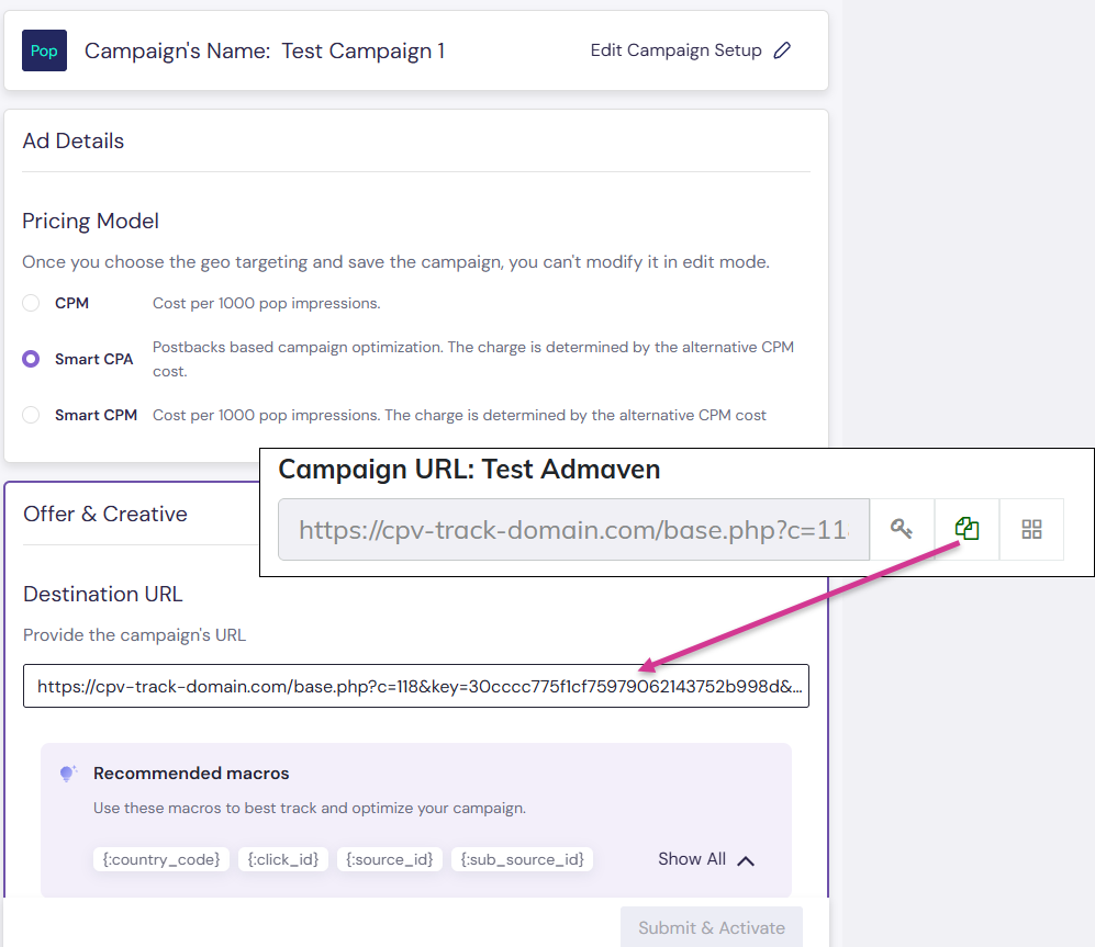 AdMaven Campaign setup