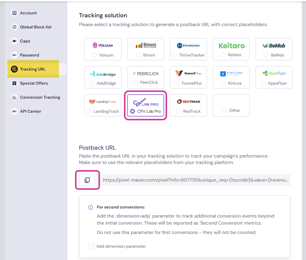 Admaven Postback URL