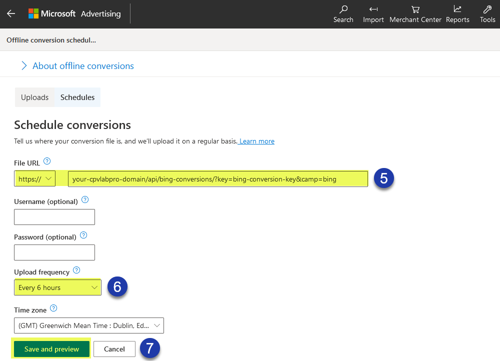 Microsoft (Bing) Ads conversion create schedule