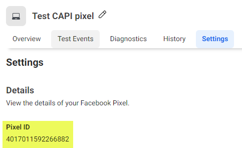 CAPI - Facebook Pixel ID