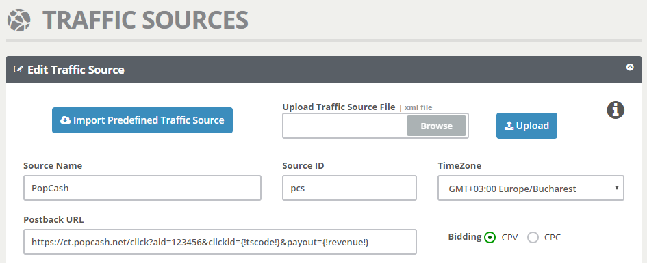 Predefined Traffic Sources