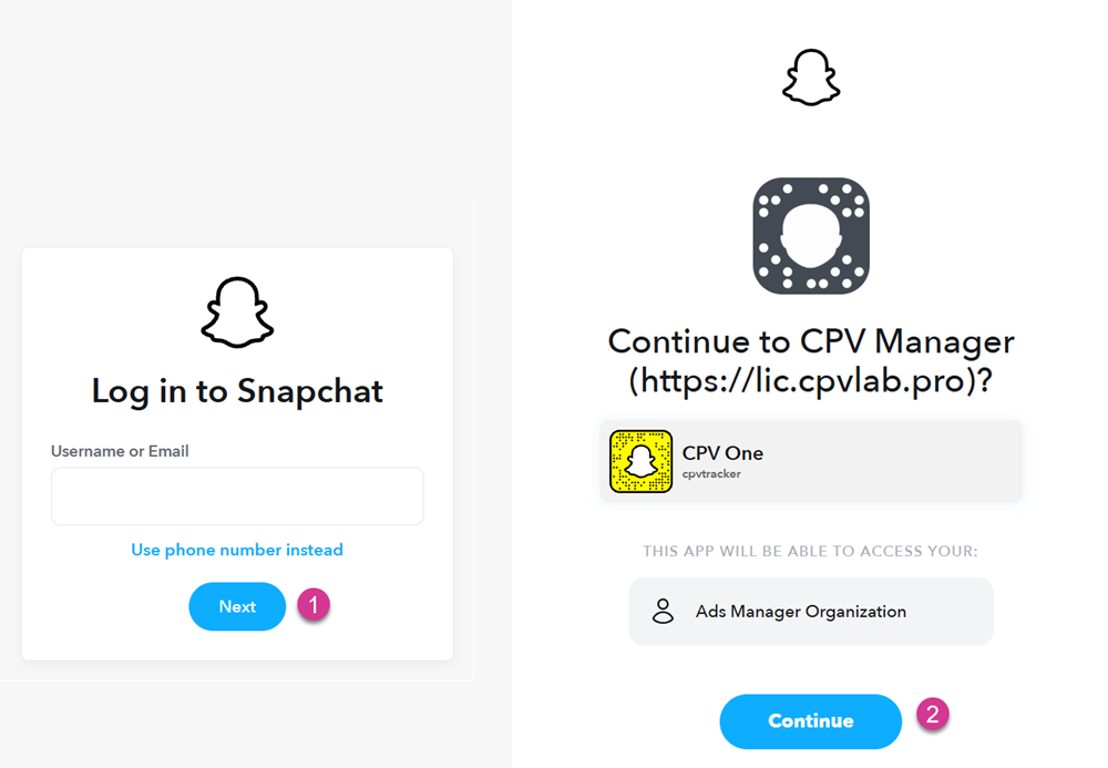 Snapchat authorization / permission screen
