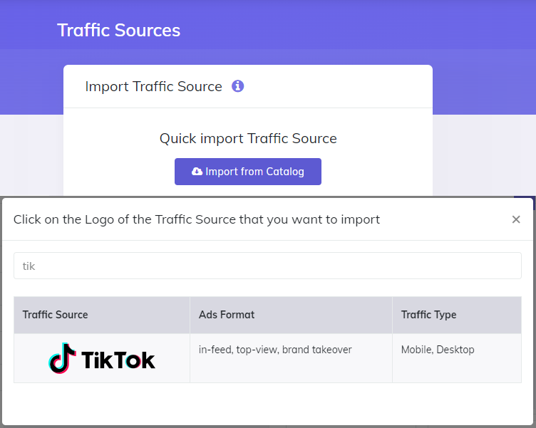 import TikTok traffic source