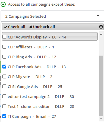 access except to selected campaigns