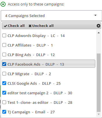 access only to selected campaigns